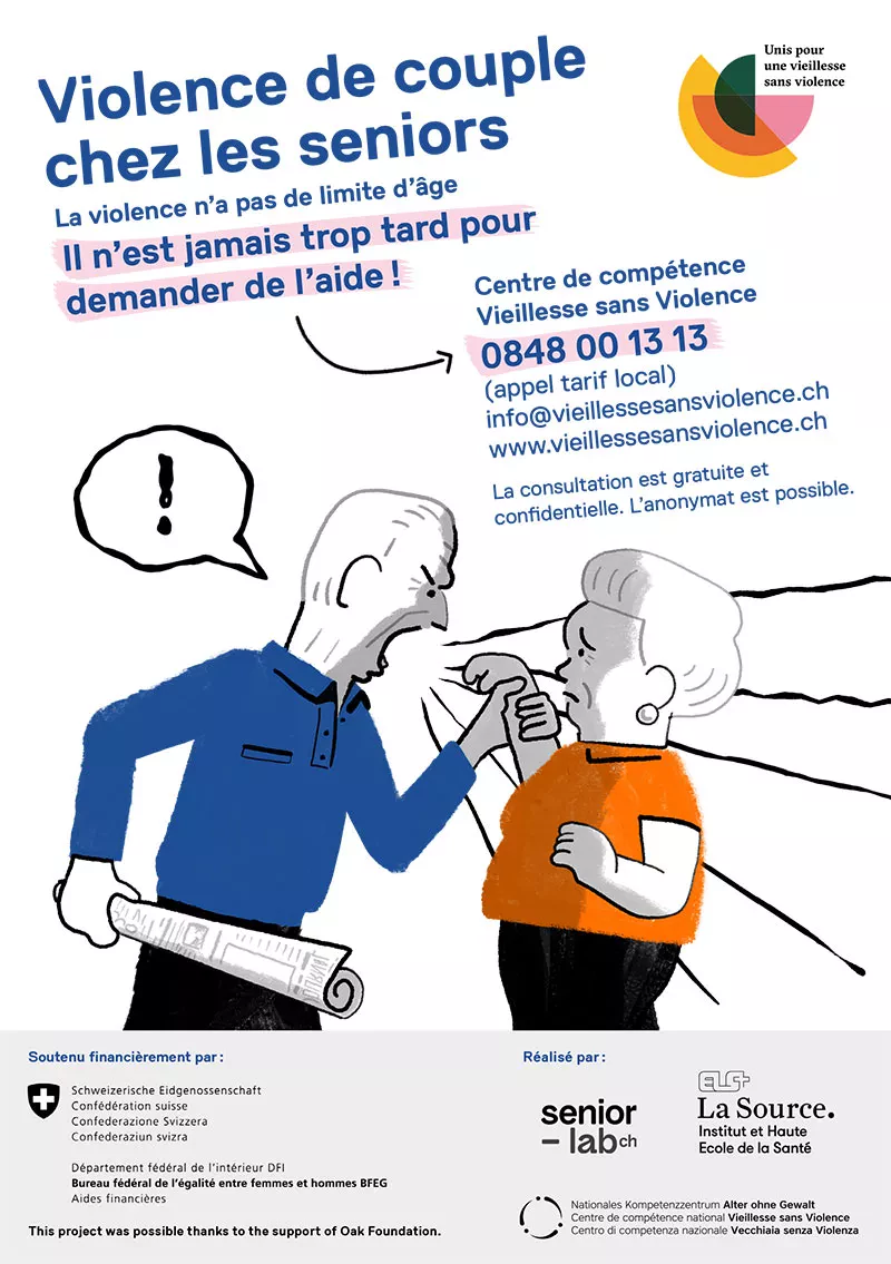 Flyer français, campagne de sensibilisation sur la violence de couple chez les seniors
