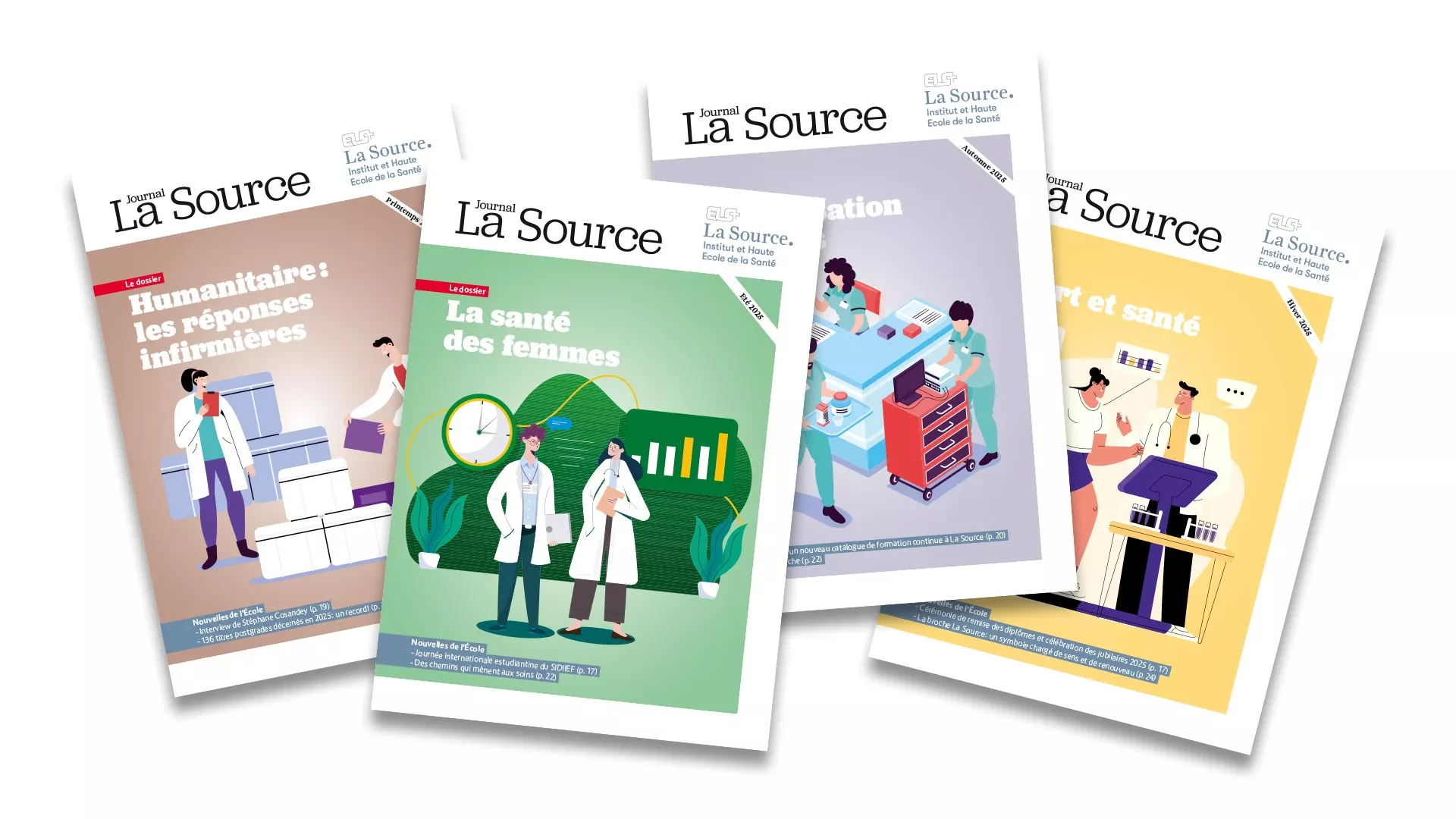 Plusieurs couvertures de journal La Source