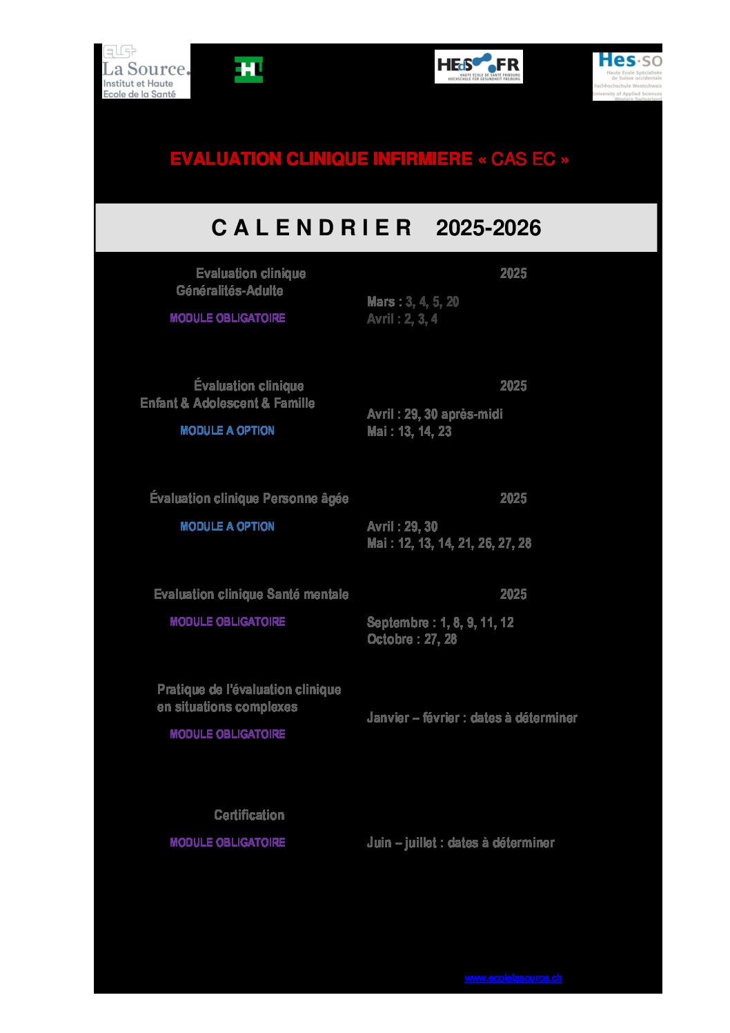 FORM_CAS EC_CALENDRIER_202526_13.07.2023 Institut et Haute Ecole de